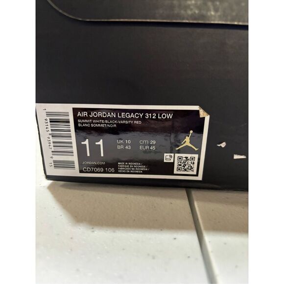 Men's Jordan Legacy 312 Low Summit White/Black-Varsity Red (CD7069 106) Size 11 - Picture 7 of 7